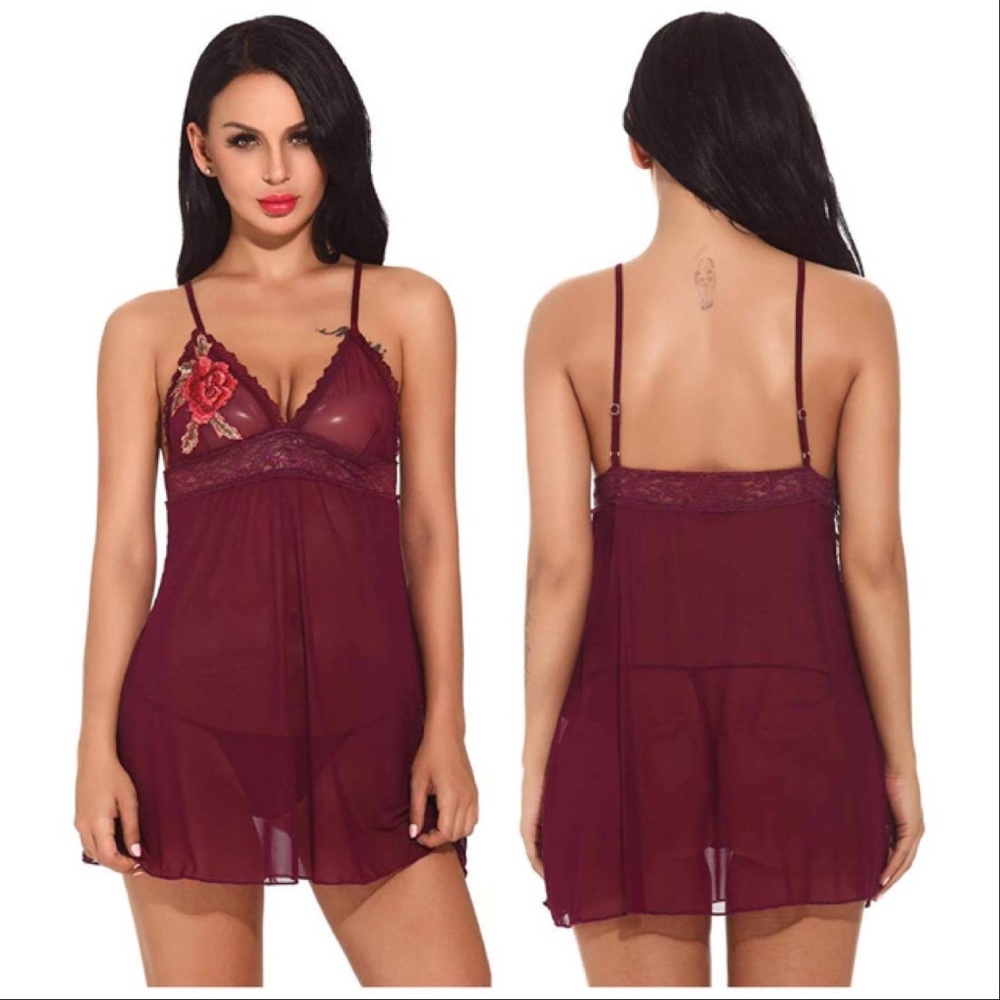 2 Piece Baby Doll Sheer Lace Lingerie
